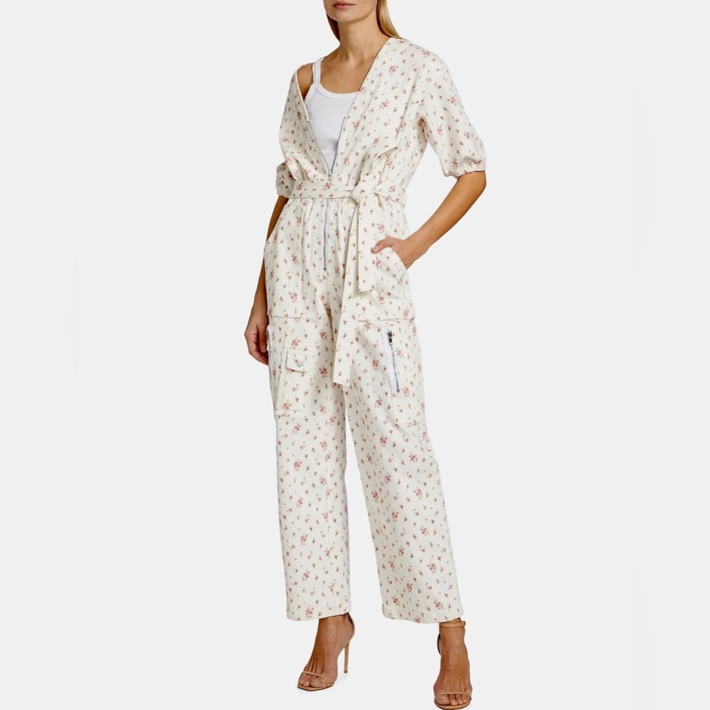 LoveShackFancy Jeni Tie-Waist Floral Jumpsuit size M - Picture 4 of 9